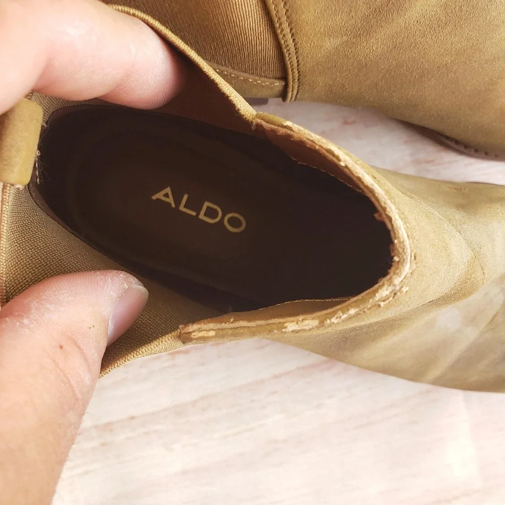Aldo Boots Womens Size 8.5 Brown‎ Suede Chelsea Ankle Block Heel Almond Toe
